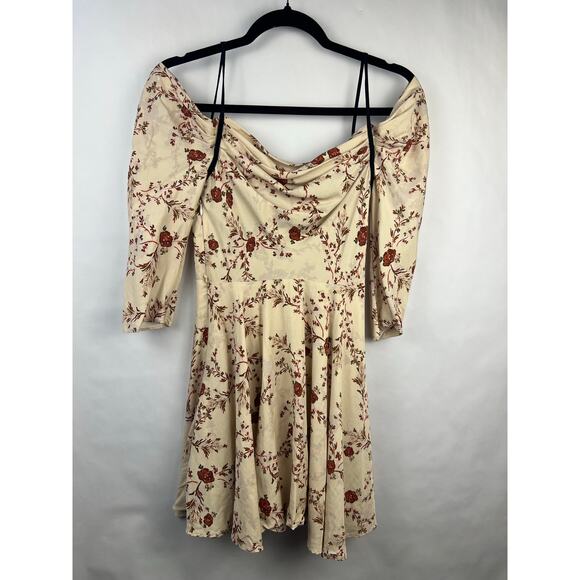 Lovers + Friends, Cindy Mini Floral Dress, Cream, Lyocell, Cottagecore Boho Fall - Picture 4 of 14